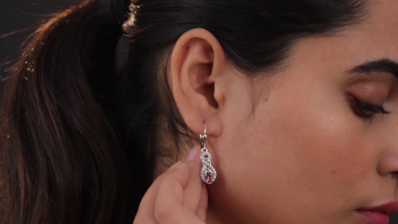 Red Apatite and White Zircon Dangling Earrings in Platinum Over Sterling Silver 1.40 ctw