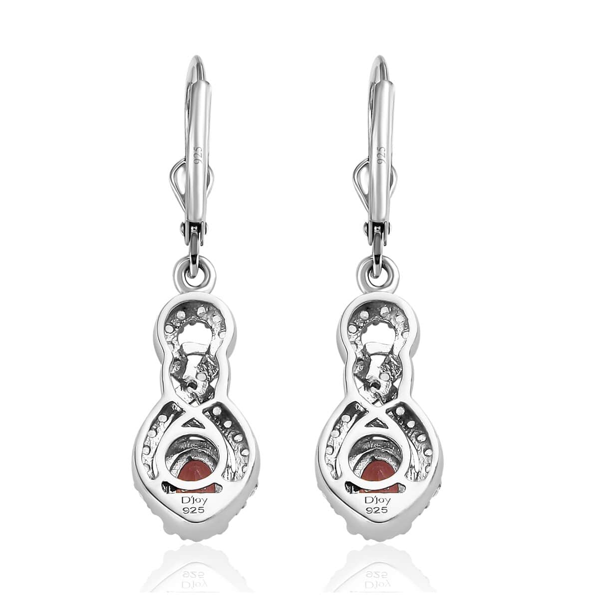 Red Apatite and White Zircon Dangling Earrings in Platinum Over Sterling Silver 1.40 ctw image number 3