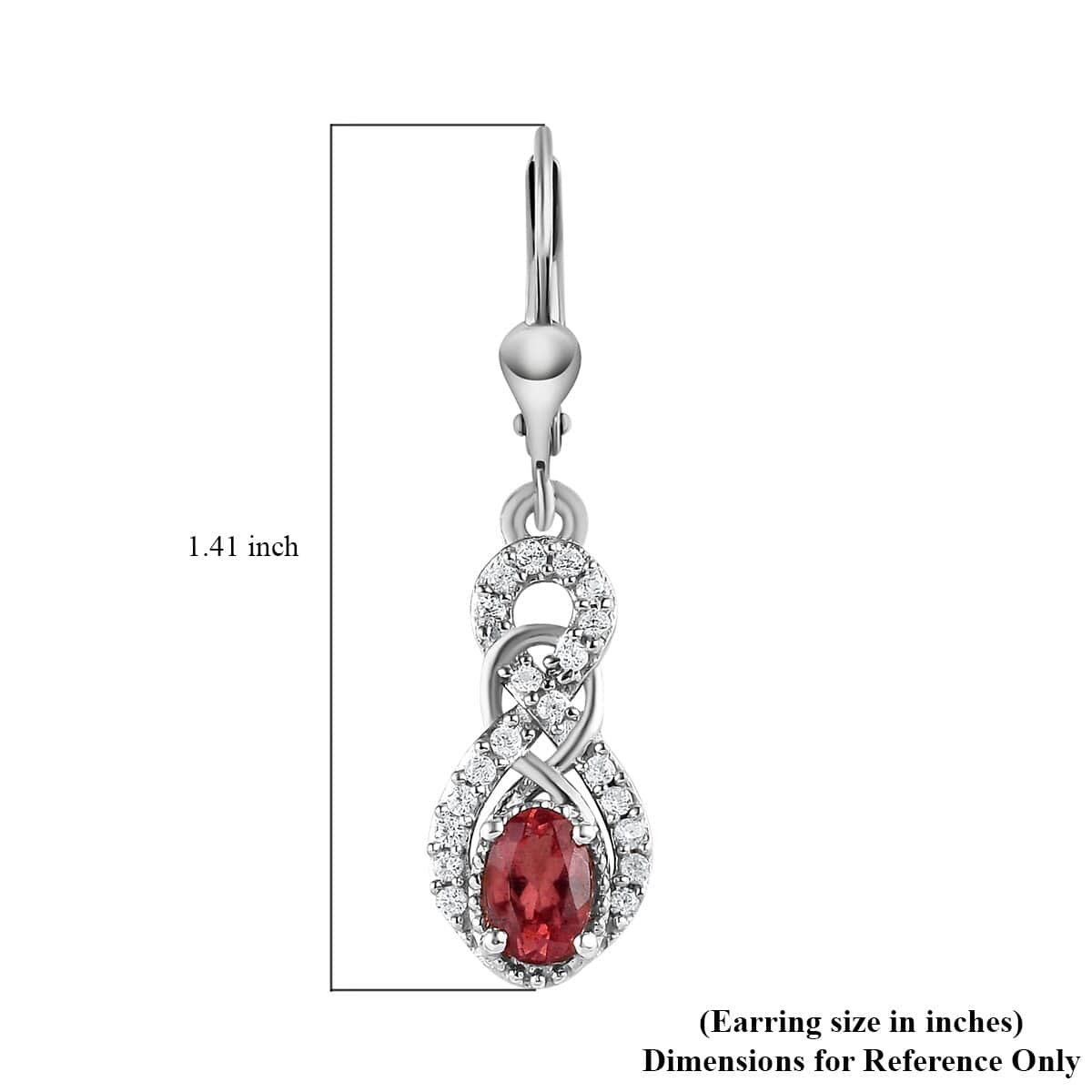 Red Apatite and White Zircon Dangling Earrings in Platinum Over Sterling Silver 1.40 ctw image number 4