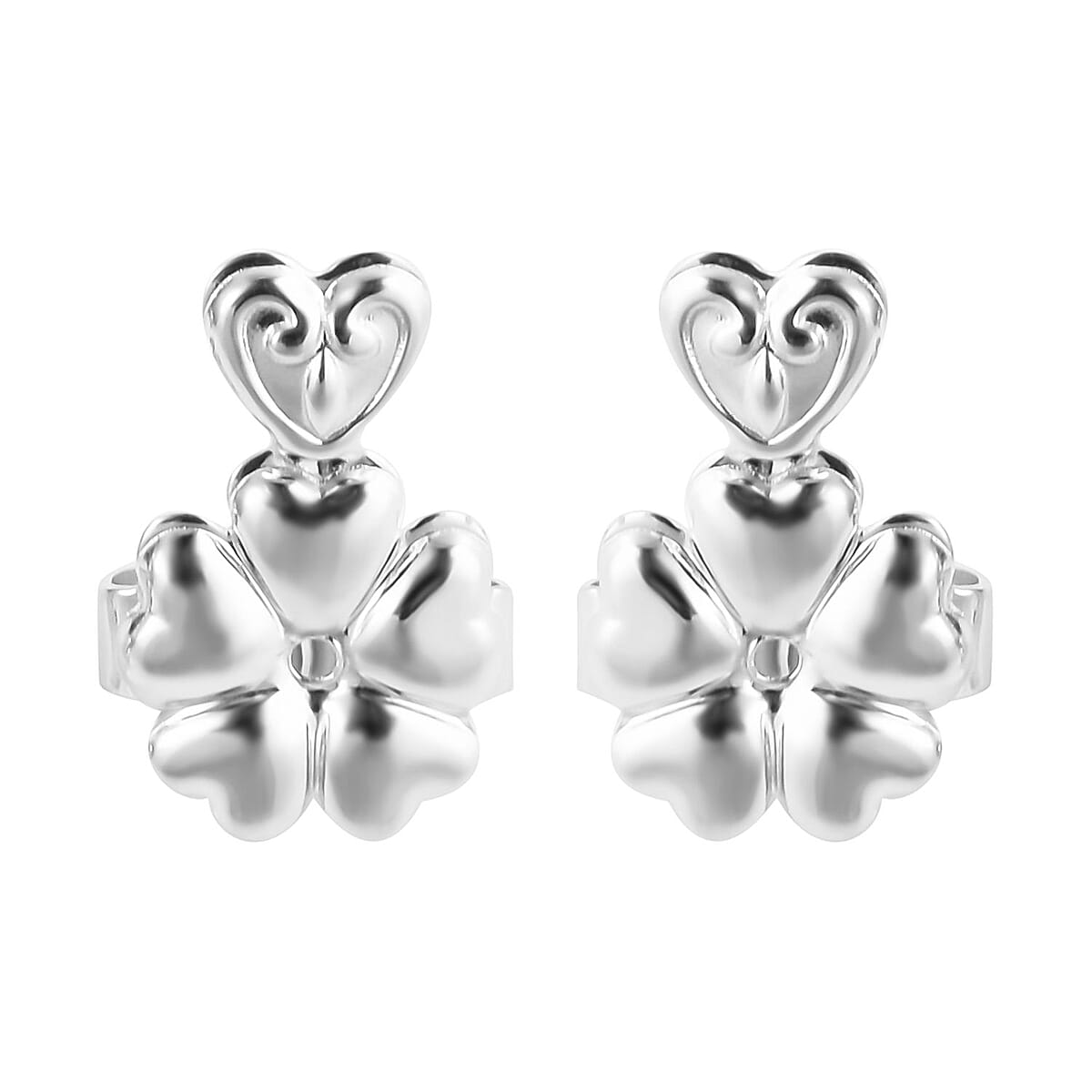 Rhodium Over Sterling Silver Heart and Flower Inspired Earring Lifter Push Backs image number 0