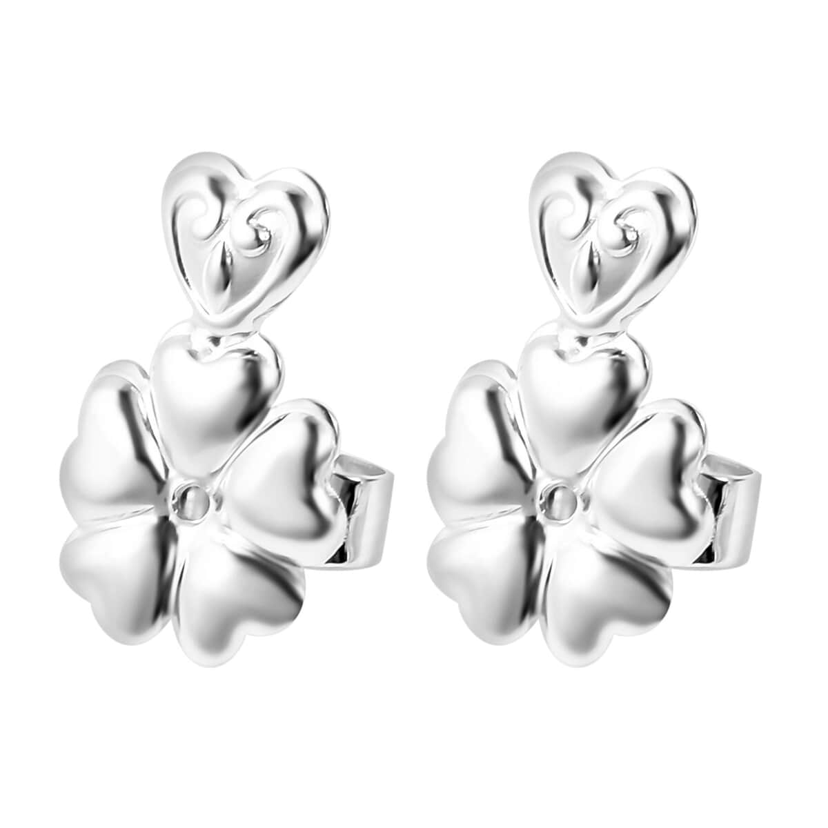 Rhodium Over Sterling Silver Heart and Flower Inspired Earring Lifter Push Backs , Shop LC