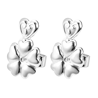 Rhodium Over Sterling Silver Heart and Flower Inspired Earring Lifter Push Backs