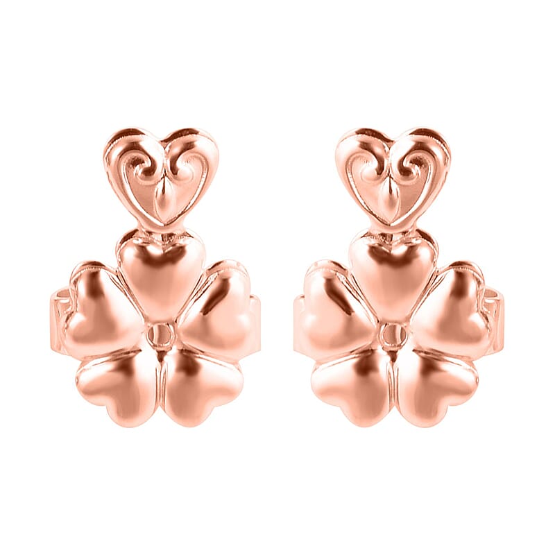 14K Rose Gold Over Sterling Silver Heart and Flower Inspired Earring Lifter Push Backs
