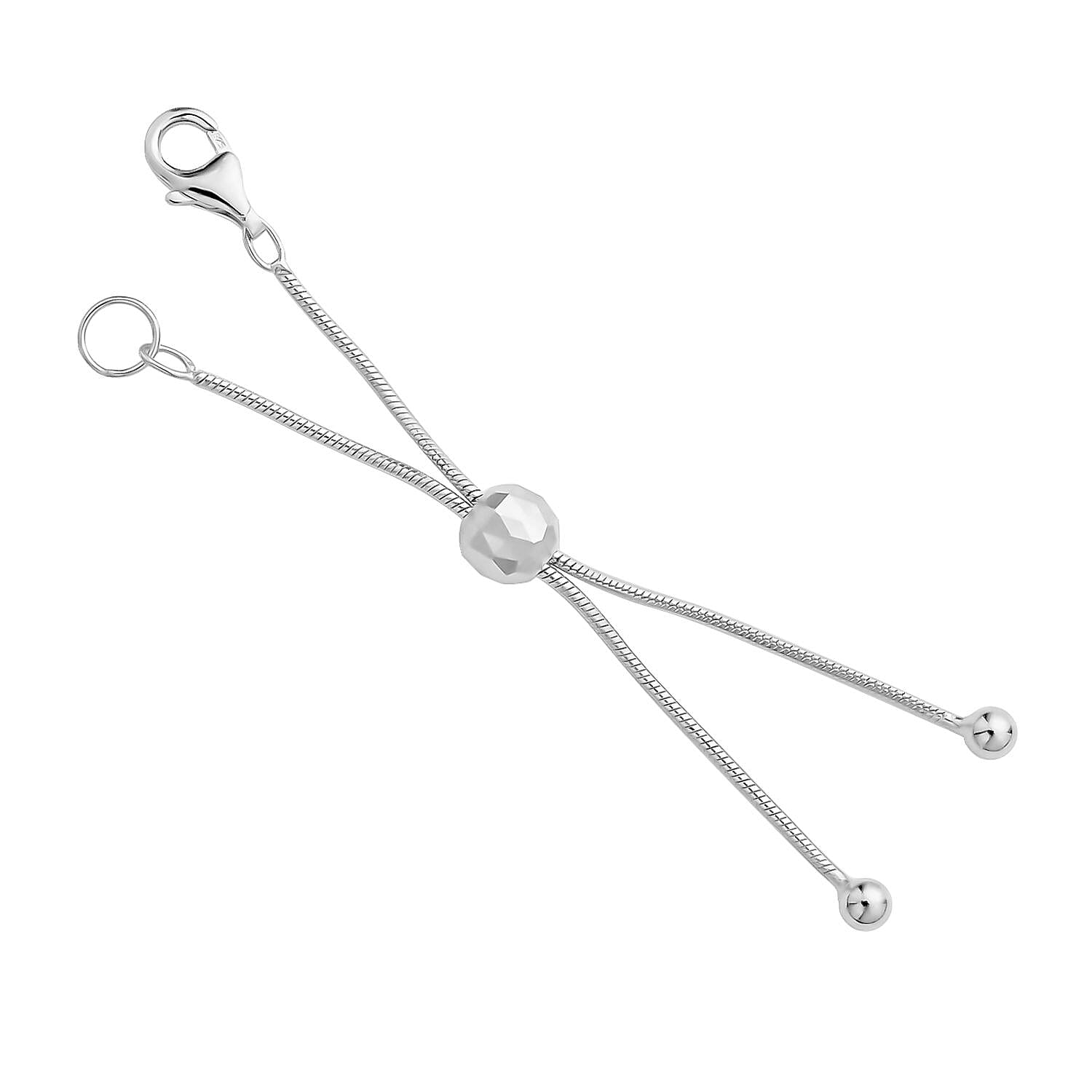Rhodium Over Sterling Silver Snake Chain Bolo Extender with 9MM Lobster Lock