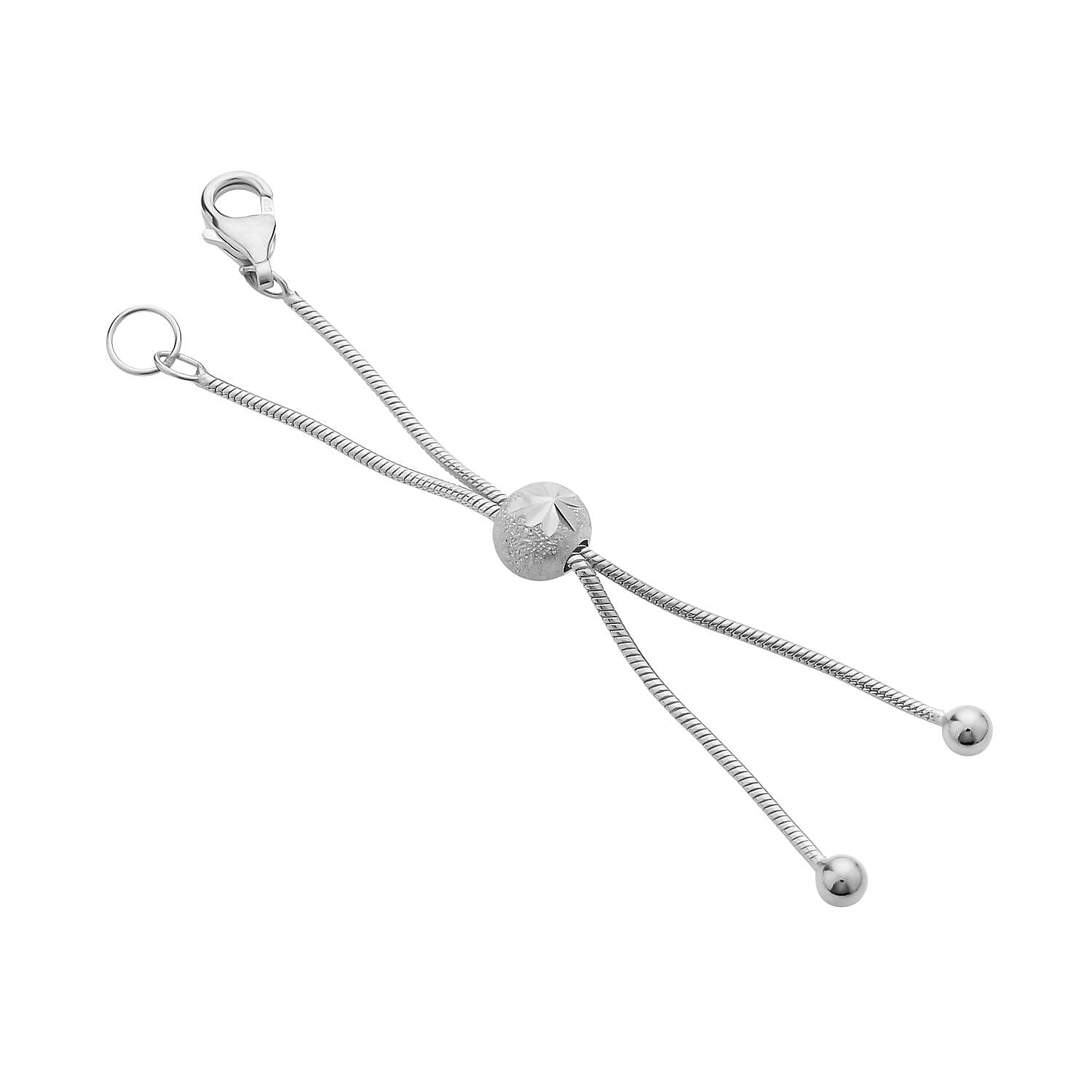 Rhodium Over Sterling Silver Snake Chain Bolo Extender with 9MM Lobster Lock
