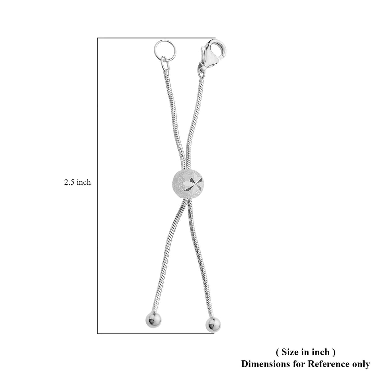 Rhodium Over Sterling Silver Snake Chain Bolo Extender with 9MM Lobster Lock image number 2