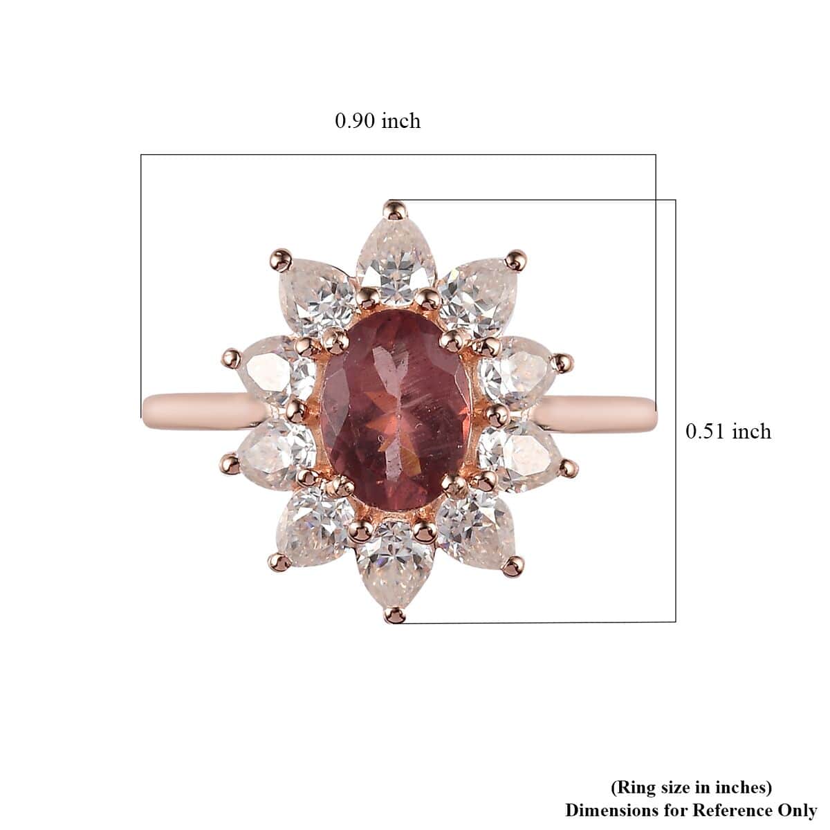 Red Apatite, Moissanite Sunburst Ring in Vermeil RG Over Sterling Silver (Size 10.0) (Del. in 15-20 Days) 2.65 ctw image number 4