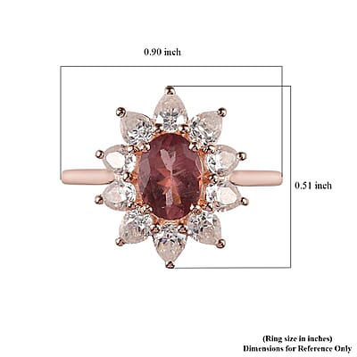 Red Rose Apatite and Moissanite Sunburst Ring in Vermeil Rose Gold Over Sterling Silver (Size 10.0) 2.65 ctw