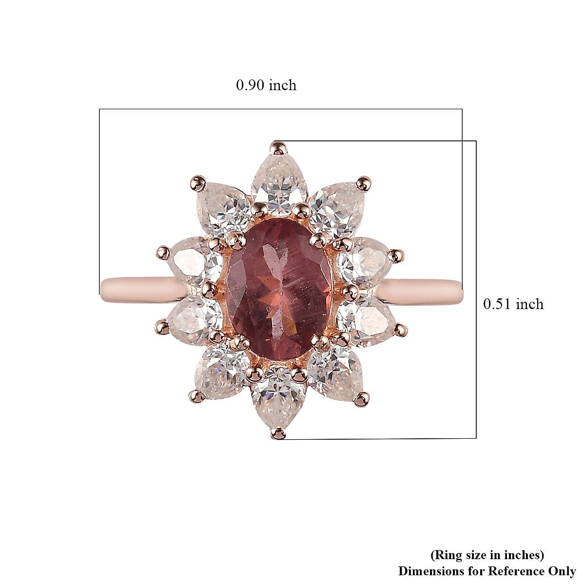 Red Rose Apatite and Moissanite Sunburst Ring in Vermeil Rose Gold Over Sterling Silver (Size 6.0) 2.65 ctw image number 4