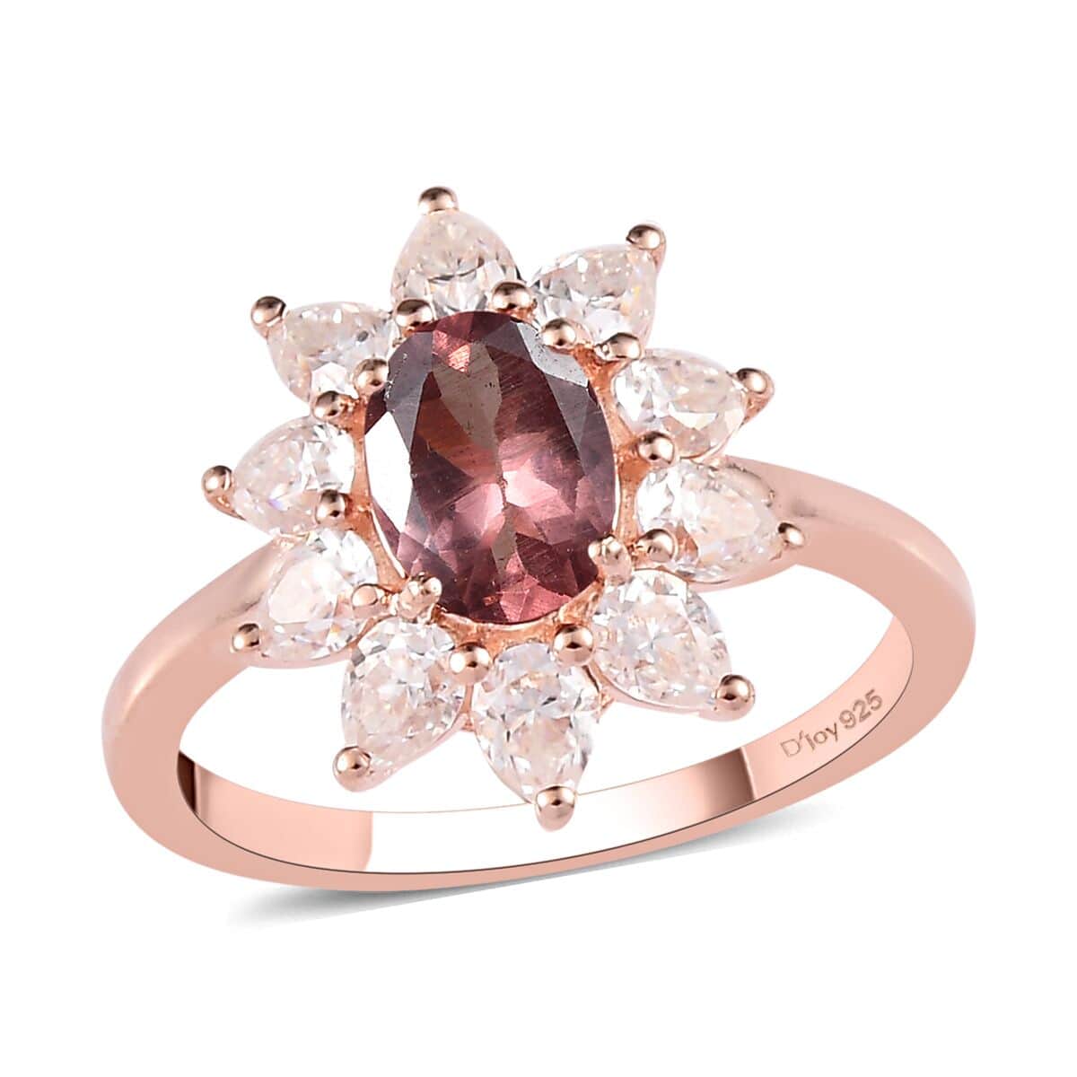 Red Rose Apatite and Moissanite Sunburst Ring in Vermeil Rose Gold Over Sterling Silver (Size 7.0) 2.65 ctw image number 0