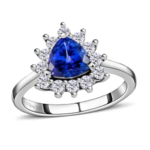 AAA Tanzanite and Moissanite Heart Shape Halo Ring in Platinum Over Sterling Silver 1.65 ctw