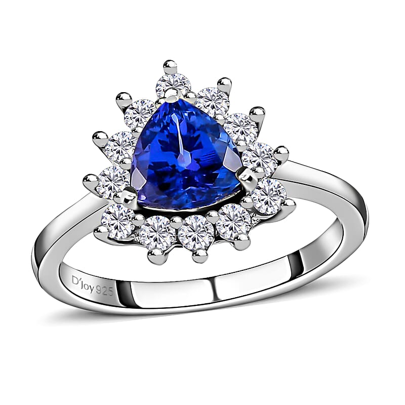 AAA Tanzanite, Moissanite Engagement Ring in Platinum Over Sterling Silver, Halo Ring For Women, Promise Rings 1.40 ctw (Size 10)