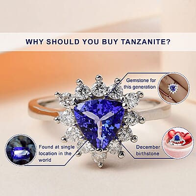 AAA Tanzanite, Moissanite Engagement Ring in Platinum Over Sterling Silver, Halo Ring For Women, Promise Rings 1.40 ctw (Size 10)