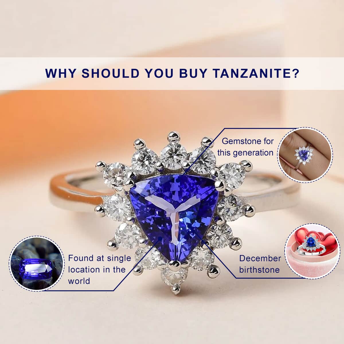 AAA Tanzanite and Moissanite Heart Shape Halo Ring in Platinum Over Sterling Silver 1.65 ctw image number 2