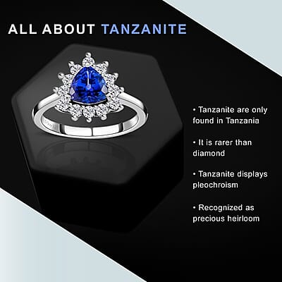 AAA Tanzanite, Moissanite Engagement Ring in Platinum Over Sterling Silver, Halo Ring For Women, Promise Rings 1.40 ctw (Size 10)
