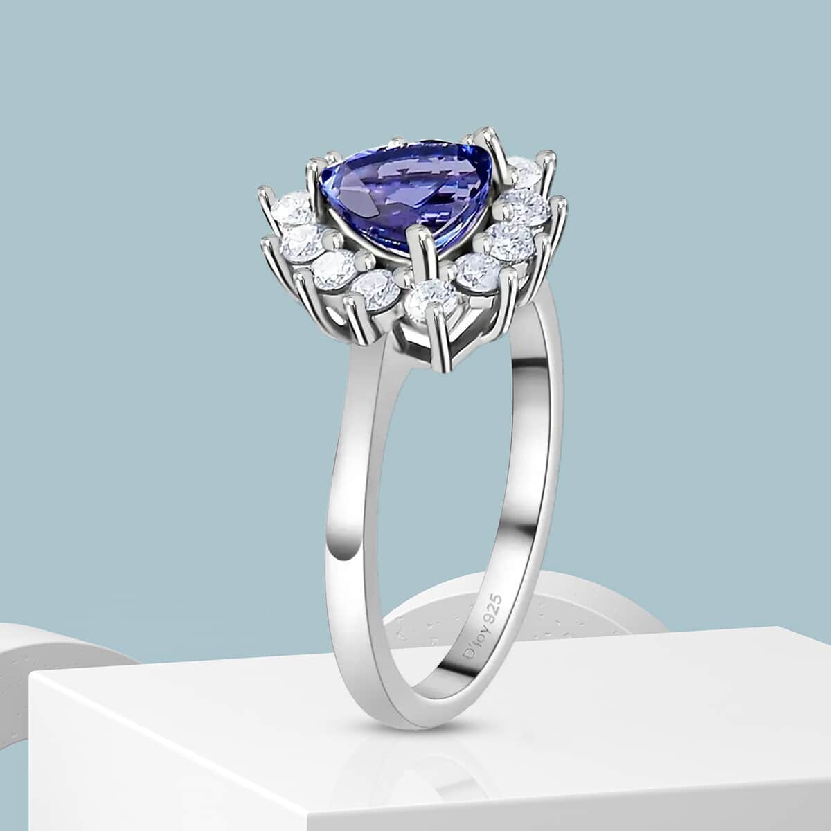 AAA Tanzanite and Moissanite Heart Shape Halo Ring in Platinum Over Sterling Silver 1.65 ctw image number 5