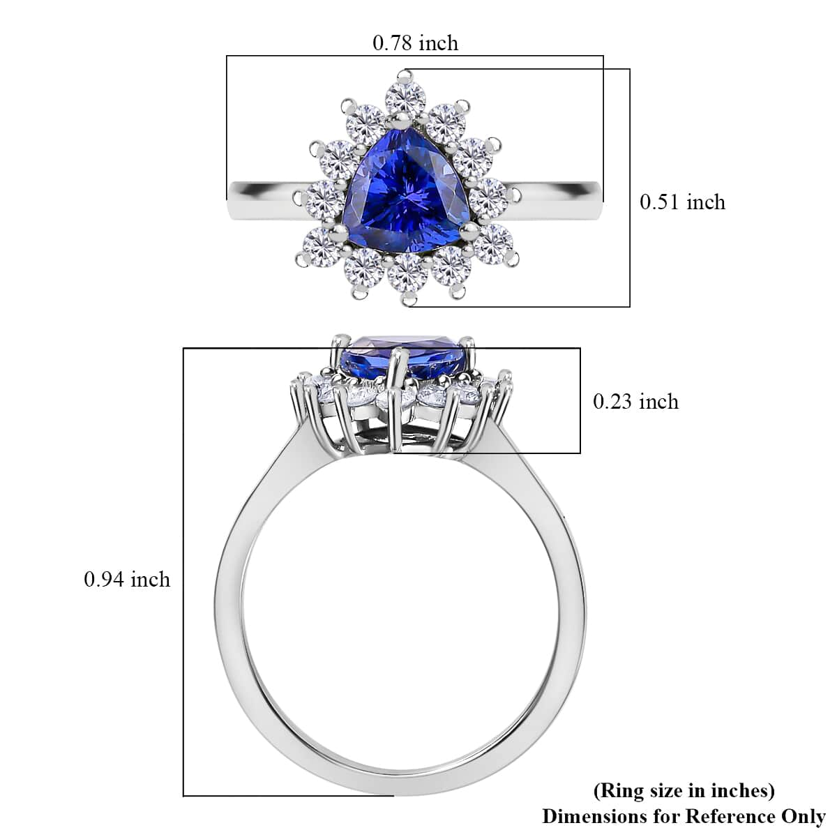 AAA Tanzanite and Moissanite Heart Shape Halo Ring in Platinum Over Sterling Silver 1.65 ctw image number 6