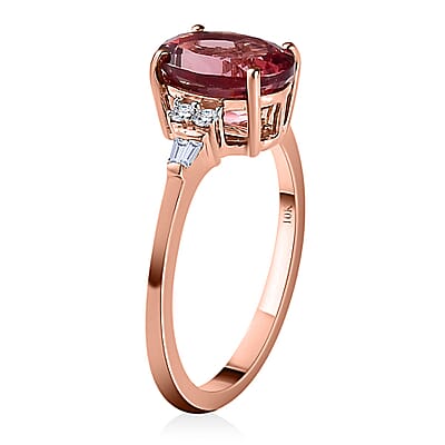 Luxoro 10K Rose Gold Premium Red Rose Apatite and G-H I3 Diamond Ring (Size 10.0) 2.20 ctw
