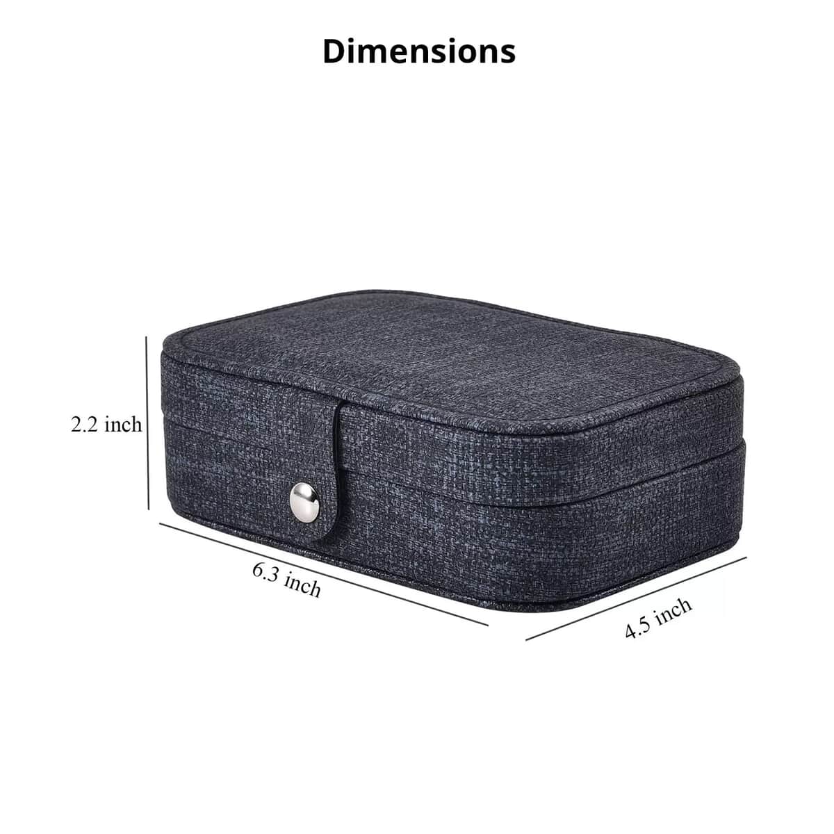 Dark Blue Woven Texture Faux Leather Jewelry Organizer with Button Closure (6.3"x4.5"x2.2") image number 3