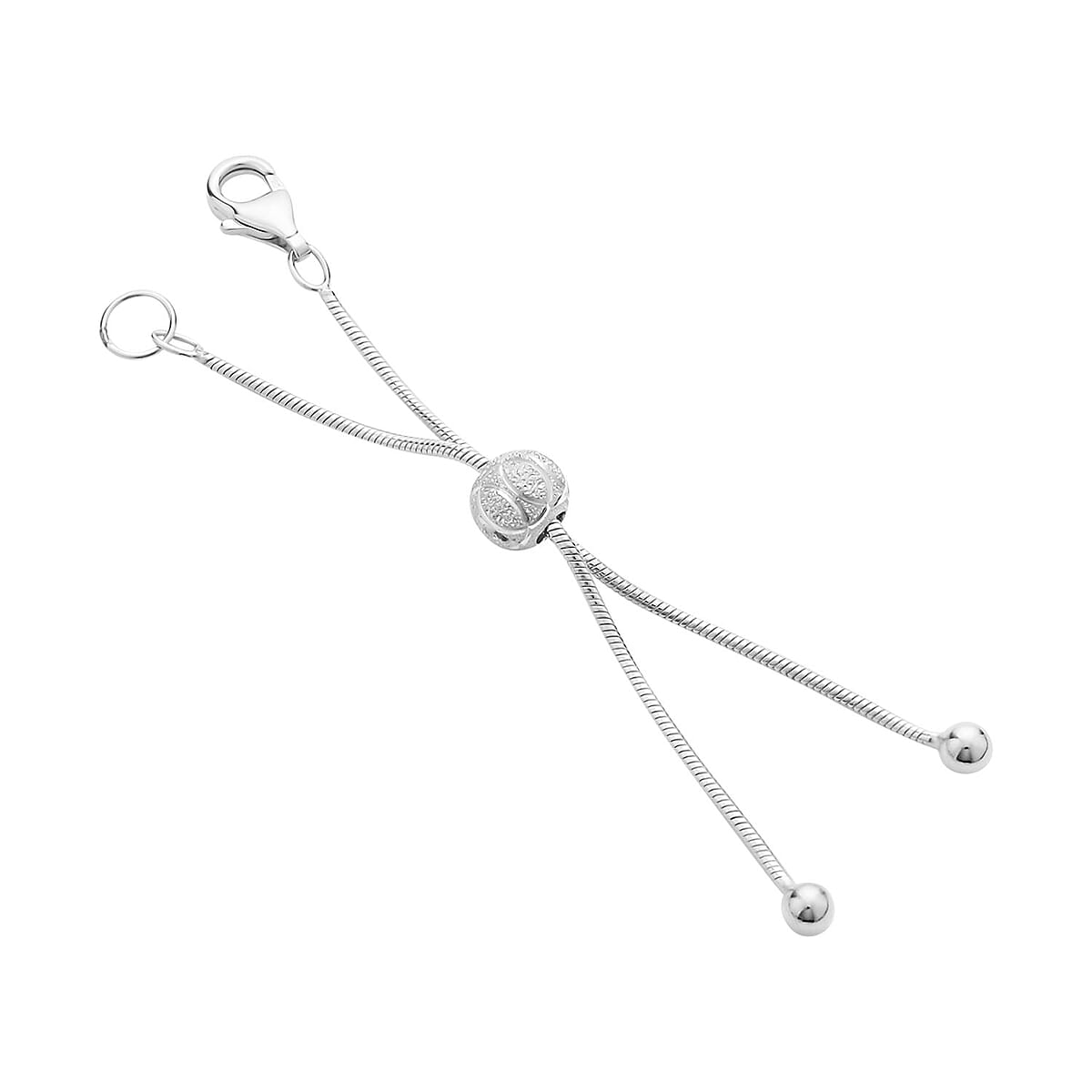 Rhodium Over Sterling Silver Snake Chain Bolo Extender with 9MM Lobster Lock image number 1