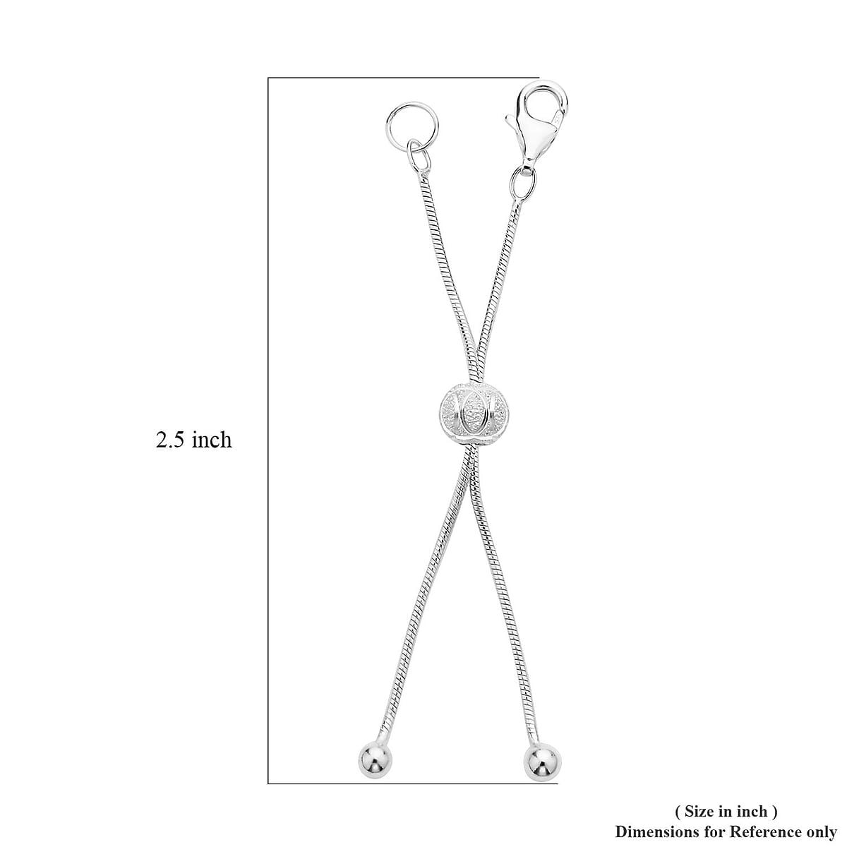 Rhodium Over Sterling Silver Snake Chain Bolo Extender with 9MM Lobster Lock image number 2