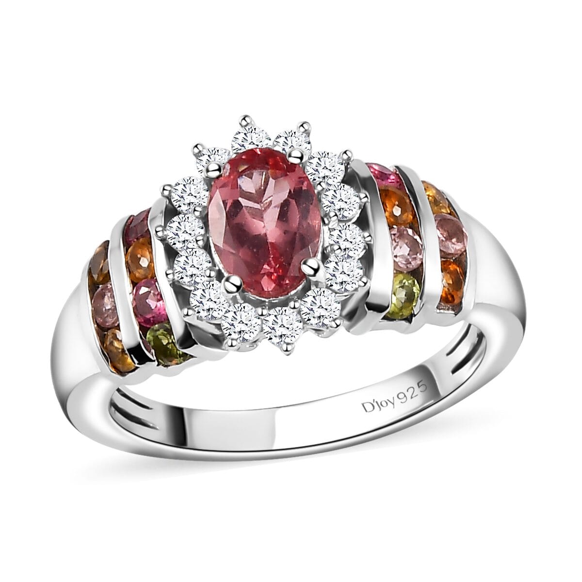 Natural Rose Apatite and Multi Gemstone Floral Ring in Platinum Over Sterling Silver 1.75 ctw image number 0