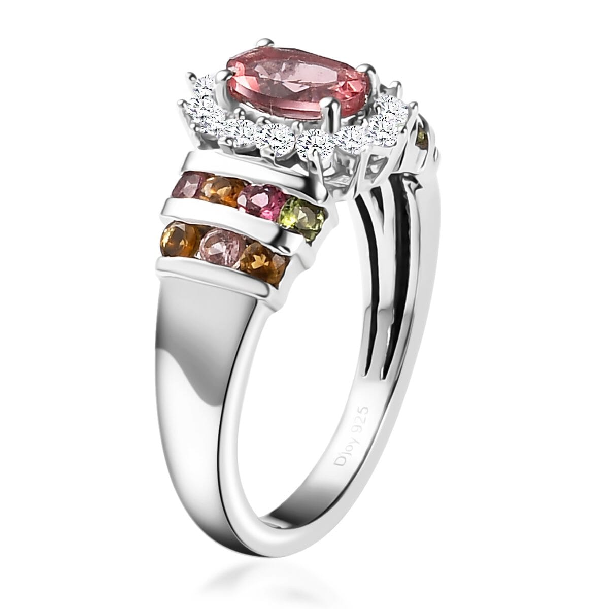 Natural Rose Apatite and Multi Gemstone Floral Ring in Platinum Over Sterling Silver 1.75 ctw image number 3