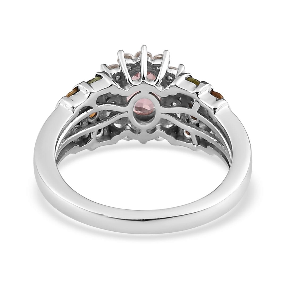 Natural Rose Apatite and Multi Gemstone Floral Ring in Platinum Over Sterling Silver 1.75 ctw image number 4
