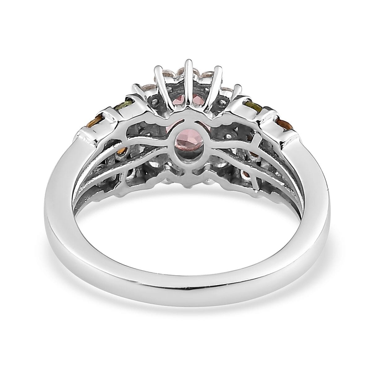 Champagne Rose Apatite and Multi Gemstone Floral Ring in Platinum Over Sterling Silver (Size 7.0) 1.75 ctw image number 4