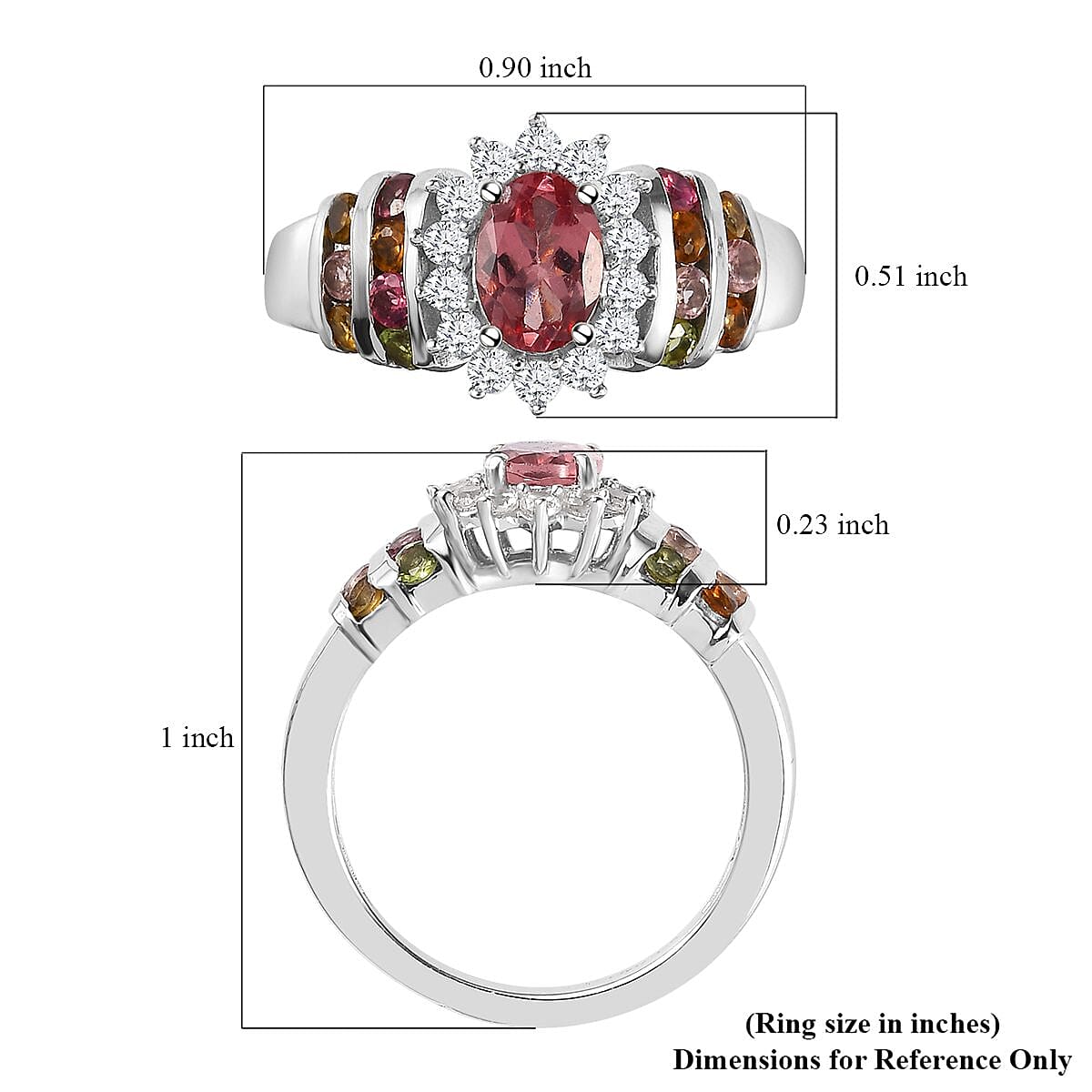 Champagne Rose Apatite and Multi Gemstone Floral Ring in Platinum Over Sterling Silver (Size 7.0) 1.75 ctw image number 5