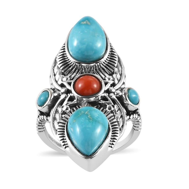 Artisan Crafted Blue ridge Turquoise and Multi Gemstone Ring in Sterling Silver (Size 10.0) 4.75 ctw