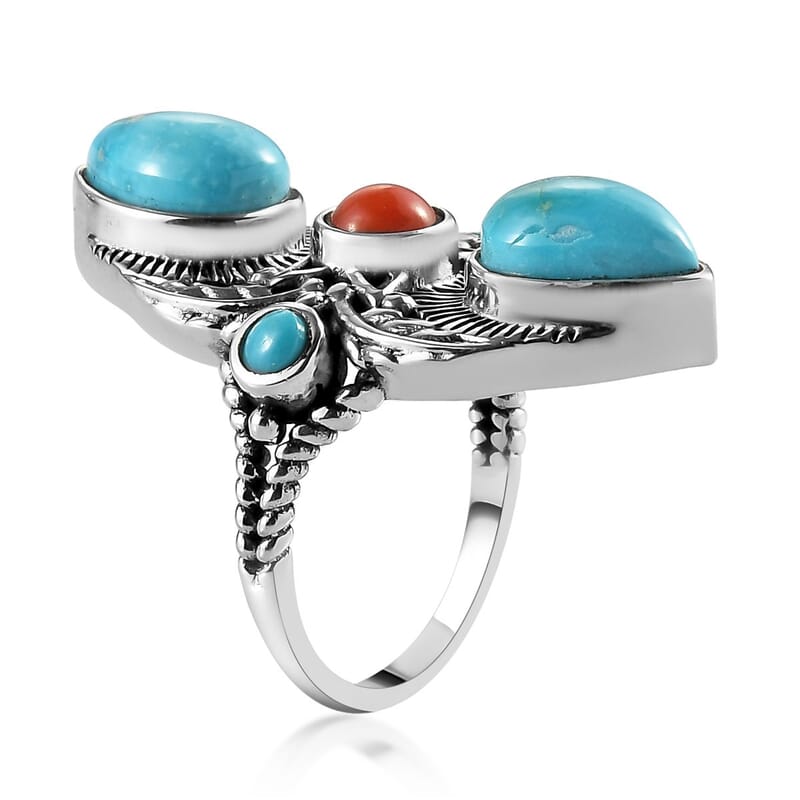 Artisan Crafted Blue ridge Turquoise and Multi Gemstone Ring in Sterling Silver (Size 10.0) 4.75 ctw