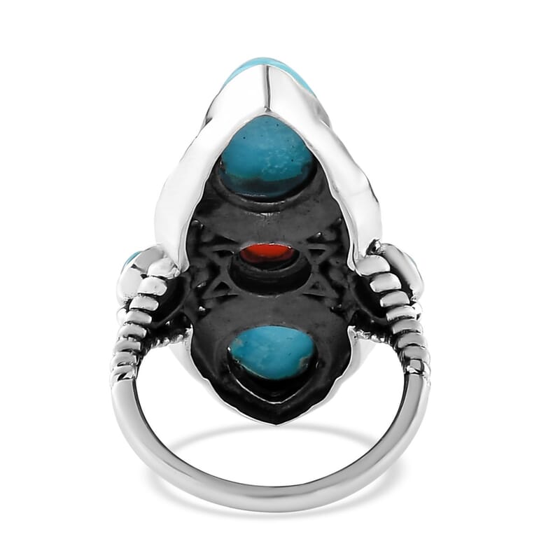 Artisan Crafted Blue ridge Turquoise and Multi Gemstone Ring in Sterling Silver (Size 10.0) 4.75 ctw