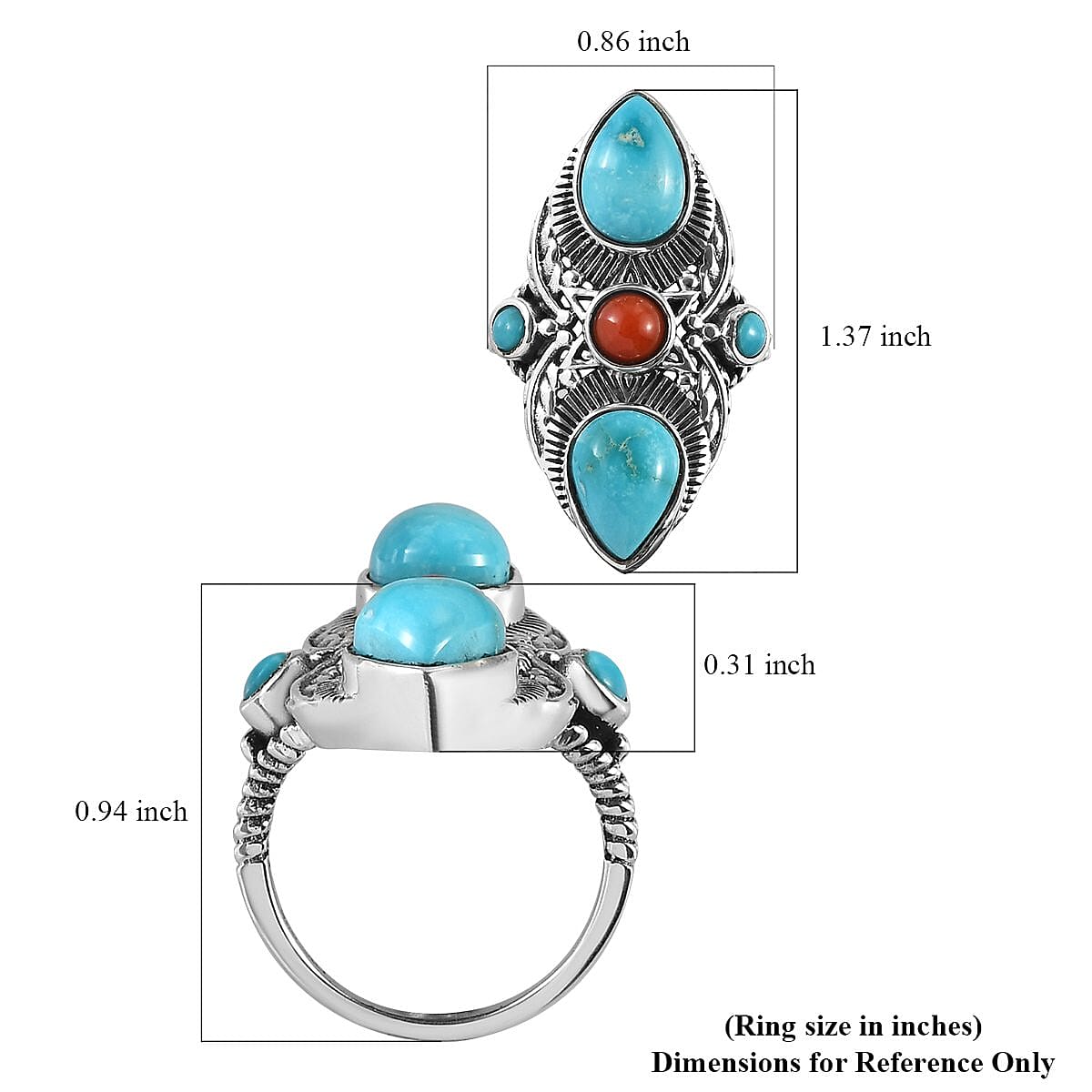 Artisan Crafted Blue ridge Turquoise and Multi Gemstone Ring in Sterling Silver (Size 10.0) 4.75 ctw