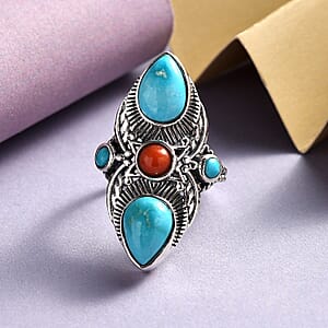 Artisan Crafted Blue Ridge Turquoise and Multi Gemstone Ring in Sterling Silver (Size 7.0) 4.75 ctw