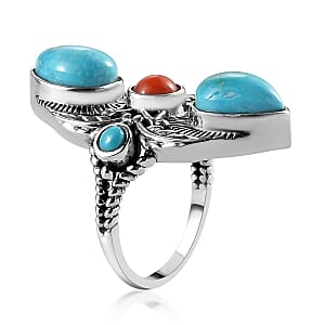 Artisan Crafted Blue Ridge Turquoise and Multi Gemstone Ring in Sterling Silver (Size 7.0) 4.75 ctw