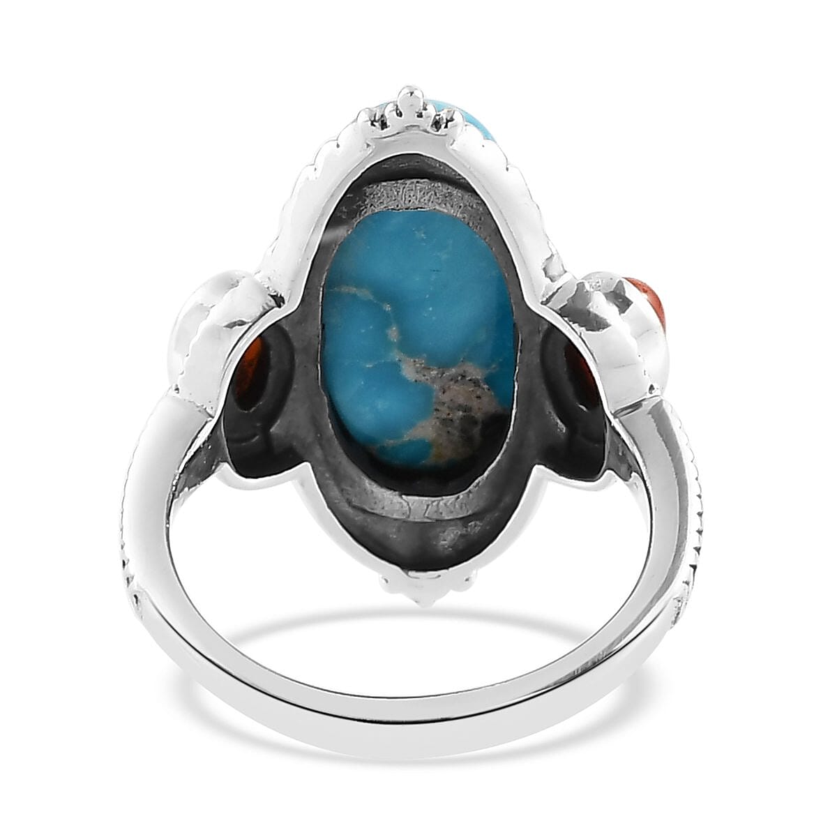 Artisan Crafted Blue Ridge Turquoise and Mediterranean Coral Ring in Sterling Silver (Size 6.0) 6.00 ctw image number 4