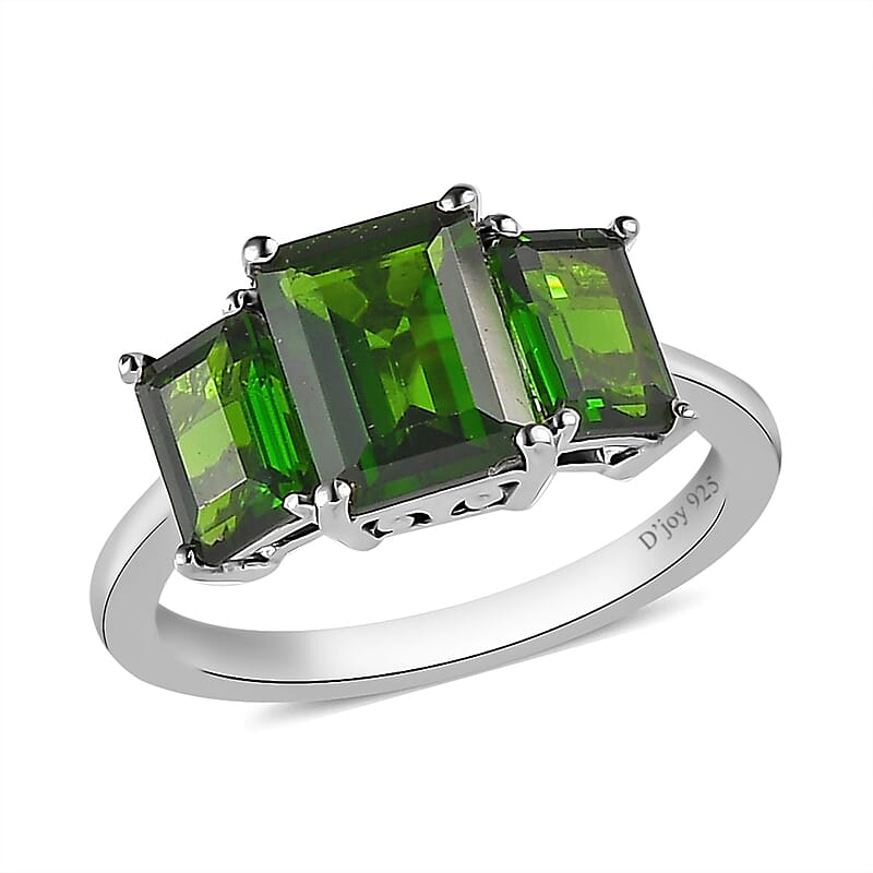 Chrome Diopside 3 Stone Ring in Platinum Over Sterling Silver (Size 10.0) 2.65 ctw