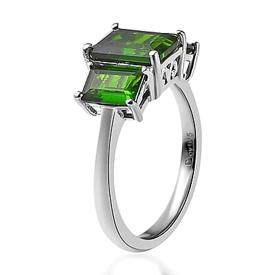 Chrome Diopside 3 Stone Ring in Platinum Over Sterling Silver (Size 10.0) 2.65 ctw