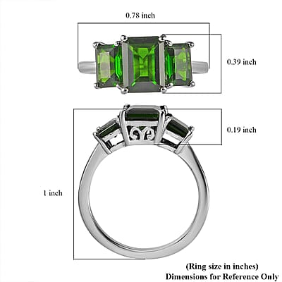 Chrome Diopside 3 Stone Ring in Platinum Over Sterling Silver (Size 10.0) 2.65 ctw
