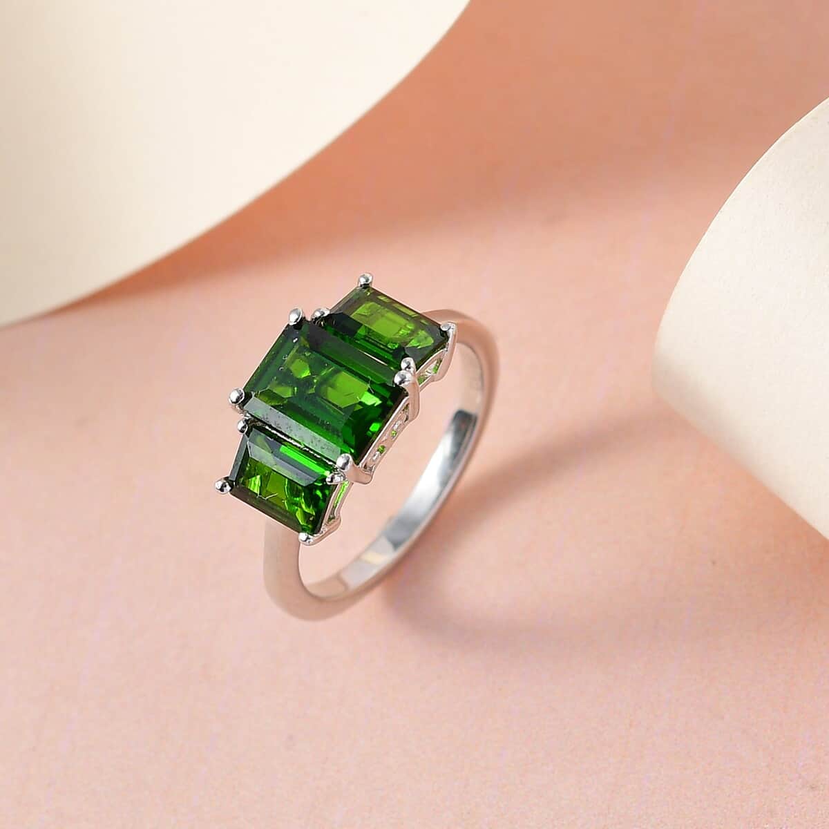 Chrome Diopside 3 Stone Ring in Platinum Over Sterling Silver (Size 9.0) 2.65 ctw image number 1