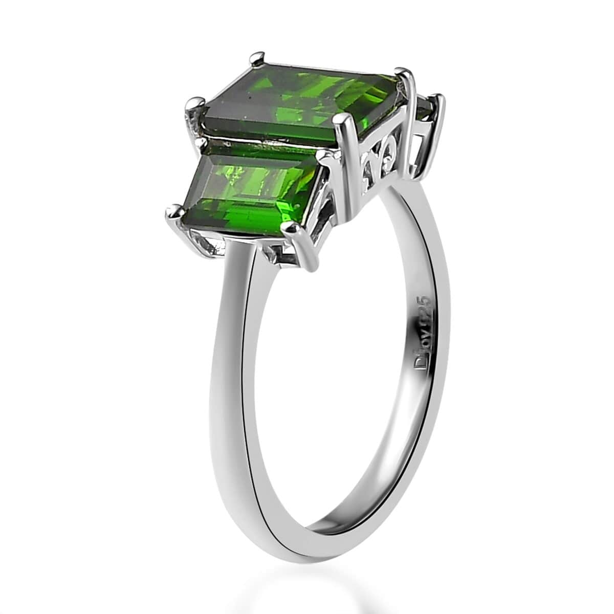 Chrome Diopside 3 Stone Ring in Platinum Over Sterling Silver (Size 9.0) 2.65 ctw image number 3