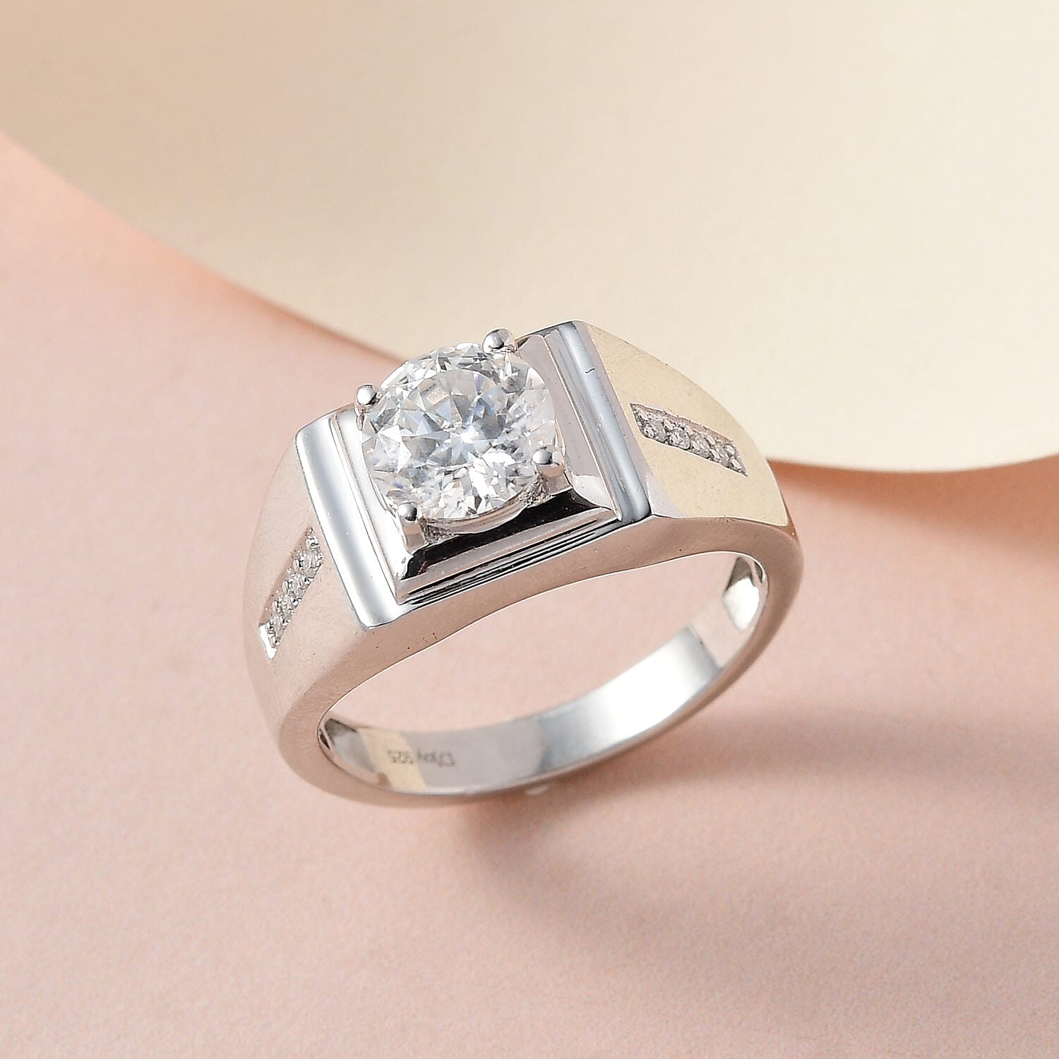 100 Facets Moissanite Men's Ring in Platinum Over Sterling Silver (Size 10.0) 2.15 ctw