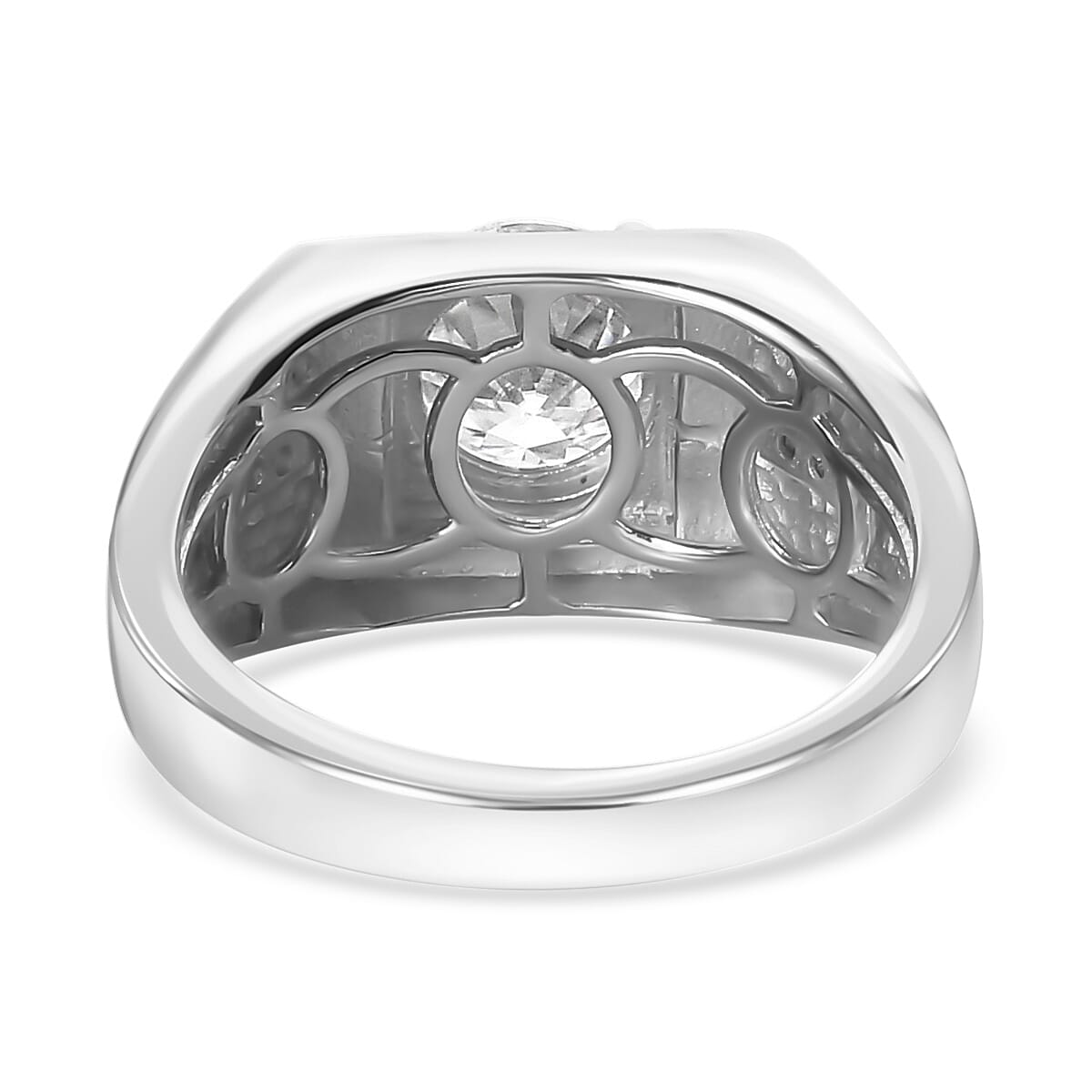 100 Facets Moissanite Men's Ring in Platinum Over Sterling Silver 2.15 ctw image number 4