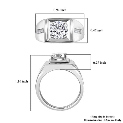 100 Facets Moissanite Men's Ring in Platinum Over Sterling Silver (Size 10.0) 2.15 ctw