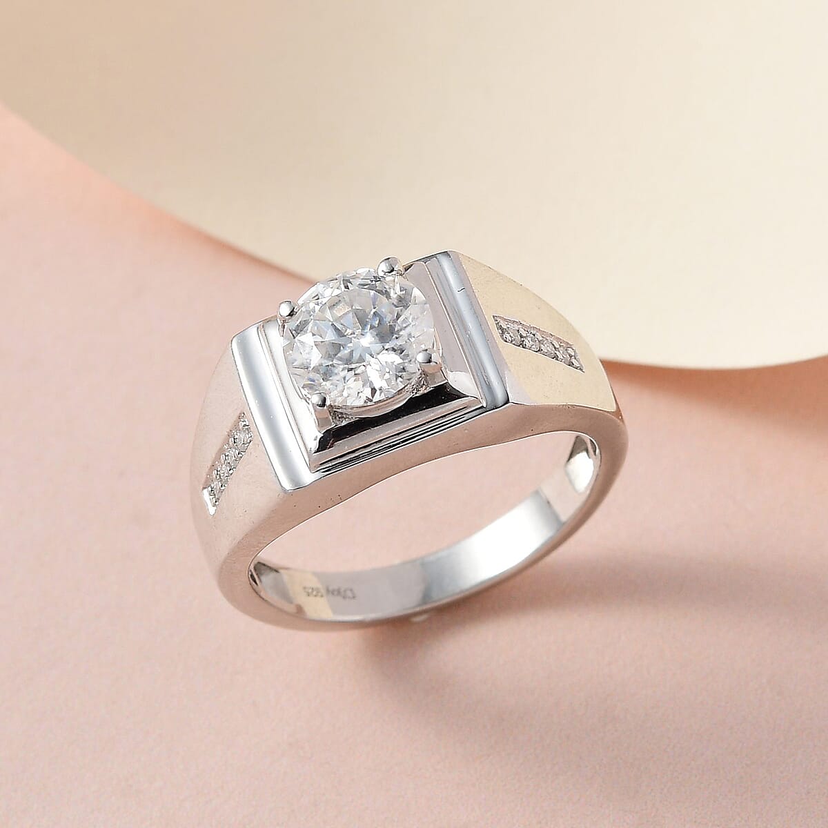 100 Facets Moissanite Men's Ring in Platinum Over Sterling Silver (Size 12.0) 2.15 ctw image number 1