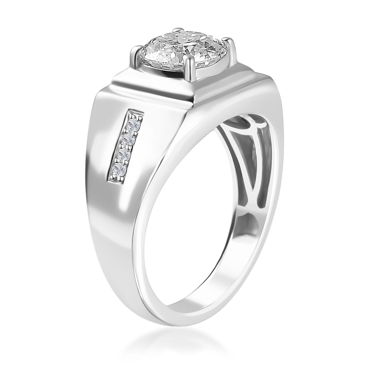 100 Facets Moissanite Men's Ring in Platinum Over Sterling Silver (Size 12.0) 2.15 ctw image number 3