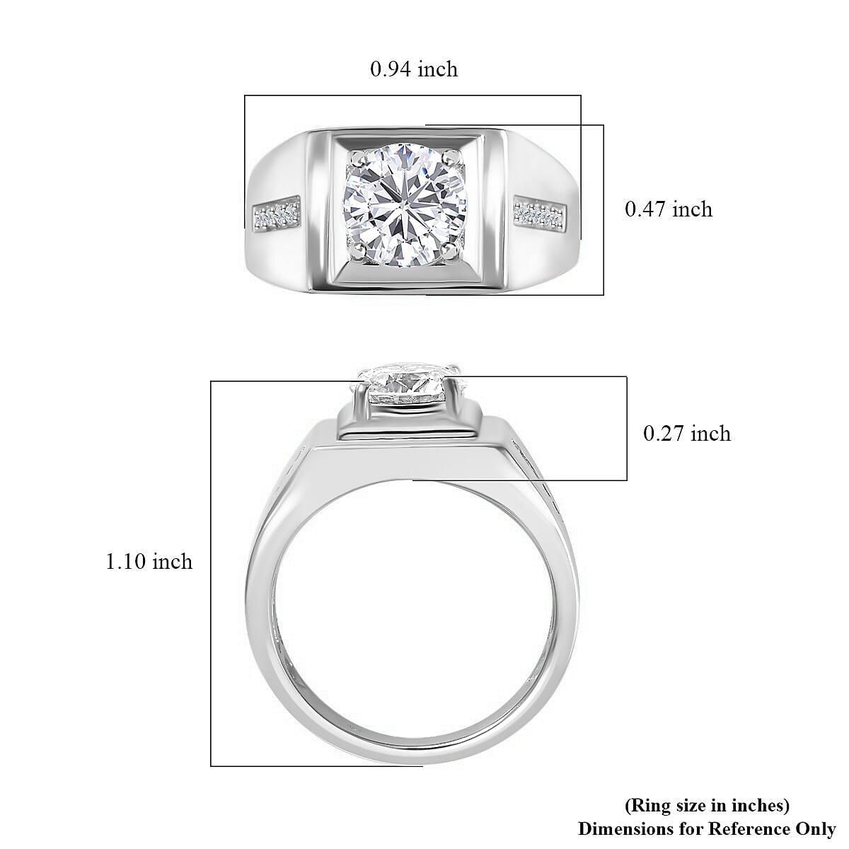 100 Facets Moissanite Men's Ring in Platinum Over Sterling Silver (Size 12.0) 2.15 ctw image number 5