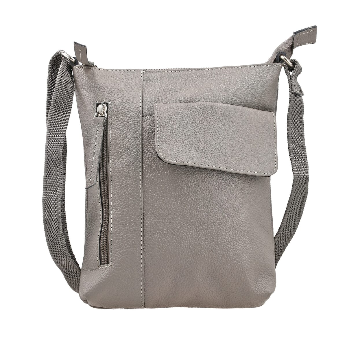 Gray Genuine Leather Crossbody Bag with Multiple Pockets image number 0