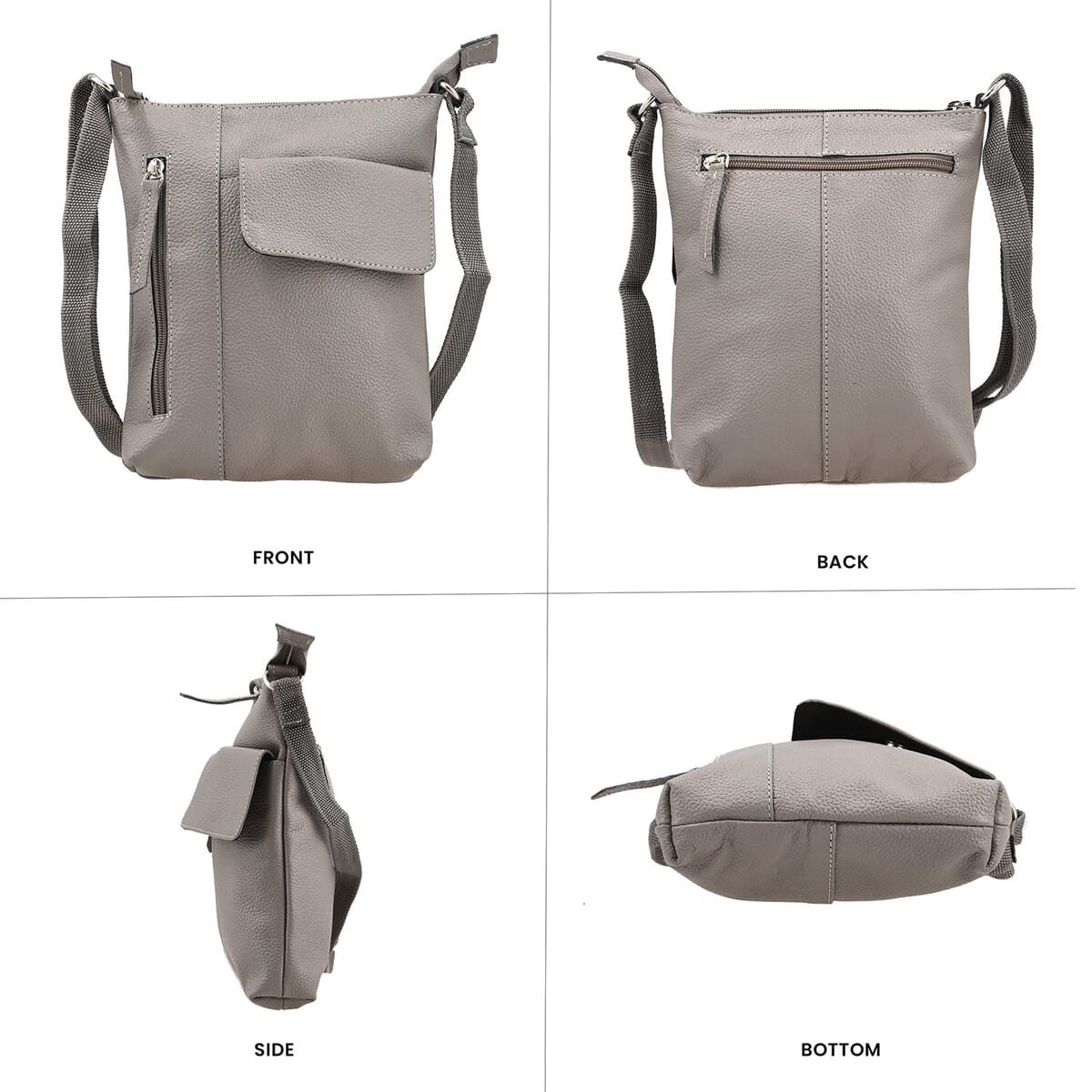 Gray Genuine Leather Crossbody Bag with Multiple Pockets image number 4